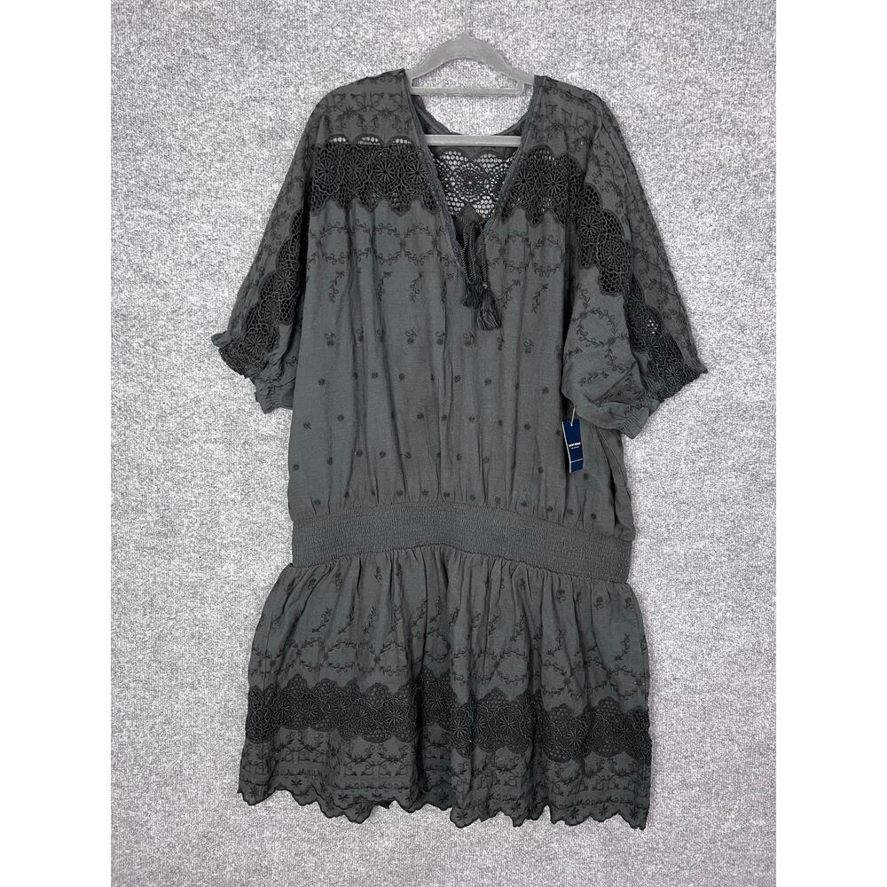 NWT Lucky Brand Boho Embroidered 100% Cotton Dress Ciched Waist Sz XXL‎
